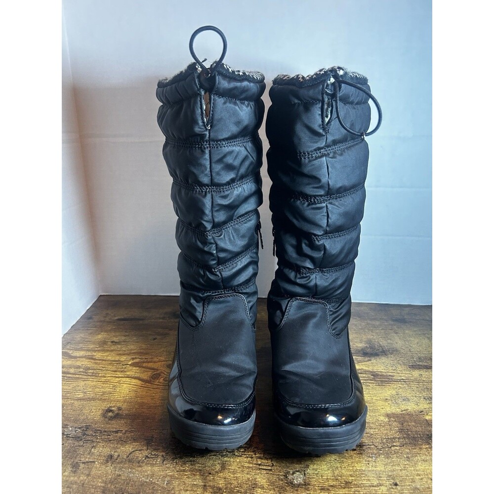 Totes Caroline 2 Women’s Size 10 M Black Quilted Tall Winter Snow Boots Faux Fur - Picture 3 of 12